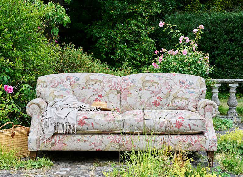 2 Tangmere 3 Seater Sofa in Floral Linen Lily Pad Vermillion